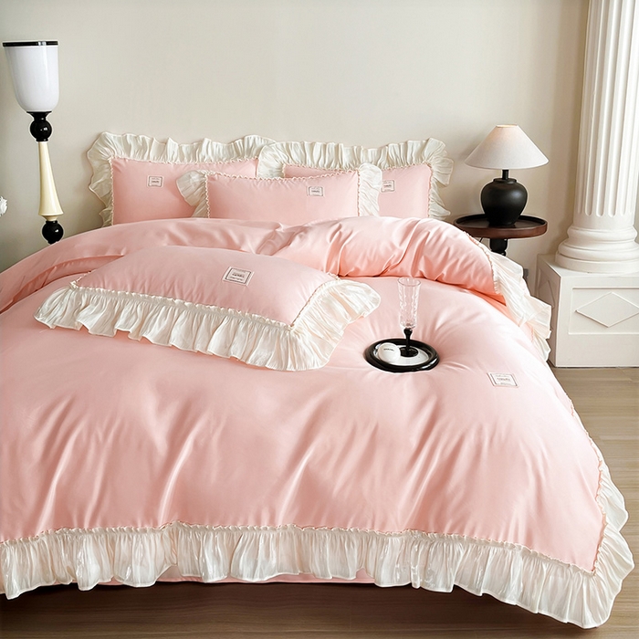 花香四季家纺 2026新款亲肤天丝棉四件套 少女粉