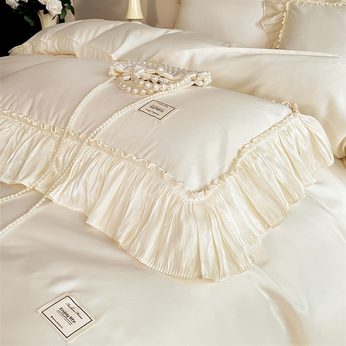 91家纺网 家纺一手货源 找家纺 花香四季家纺 2026新款亲肤天丝棉四件套 奶油白