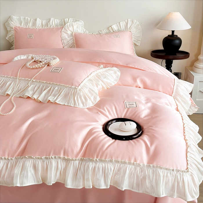 91家纺网 家纺一手货源 找家纺 花香四季家纺 2026新款亲肤天丝棉四件套 少女粉