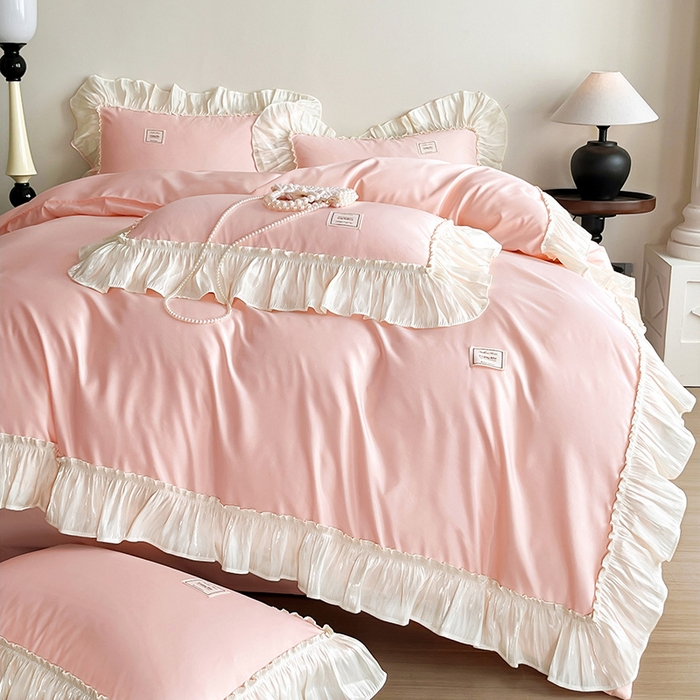 91家纺网 家纺一手货源 找家纺 花香四季家纺 2026新款亲肤天丝棉四件套 少女粉