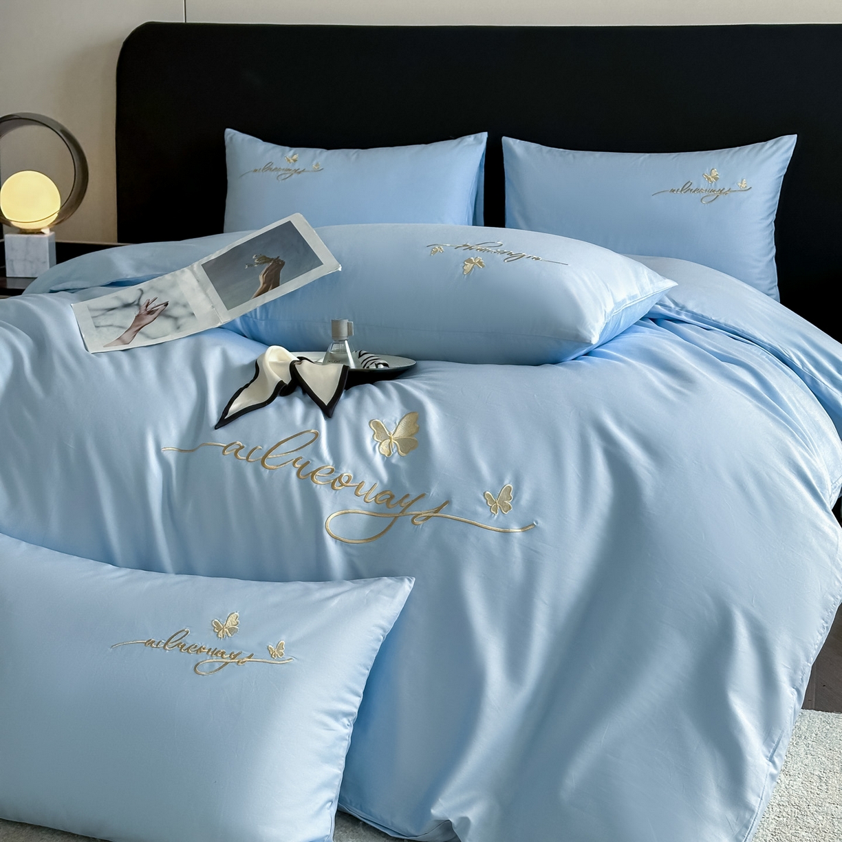 91家纺网 家纺一手货源 找家纺 （总）湘雪家居 2026新款纯棉全棉长绒棉刺绣绣花高端礼盒四件套-蝶恋系列