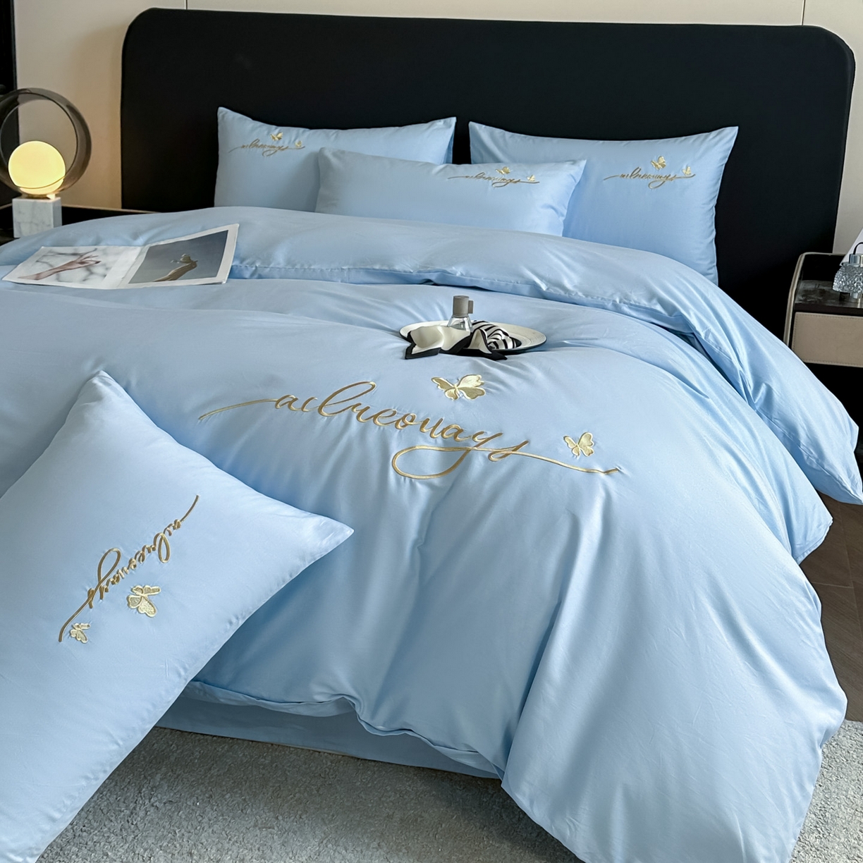 91家纺网 家纺一手货源 找家纺 （总）湘雪家居 2026新款纯棉全棉长绒棉刺绣绣花高端礼盒四件套-蝶恋系列