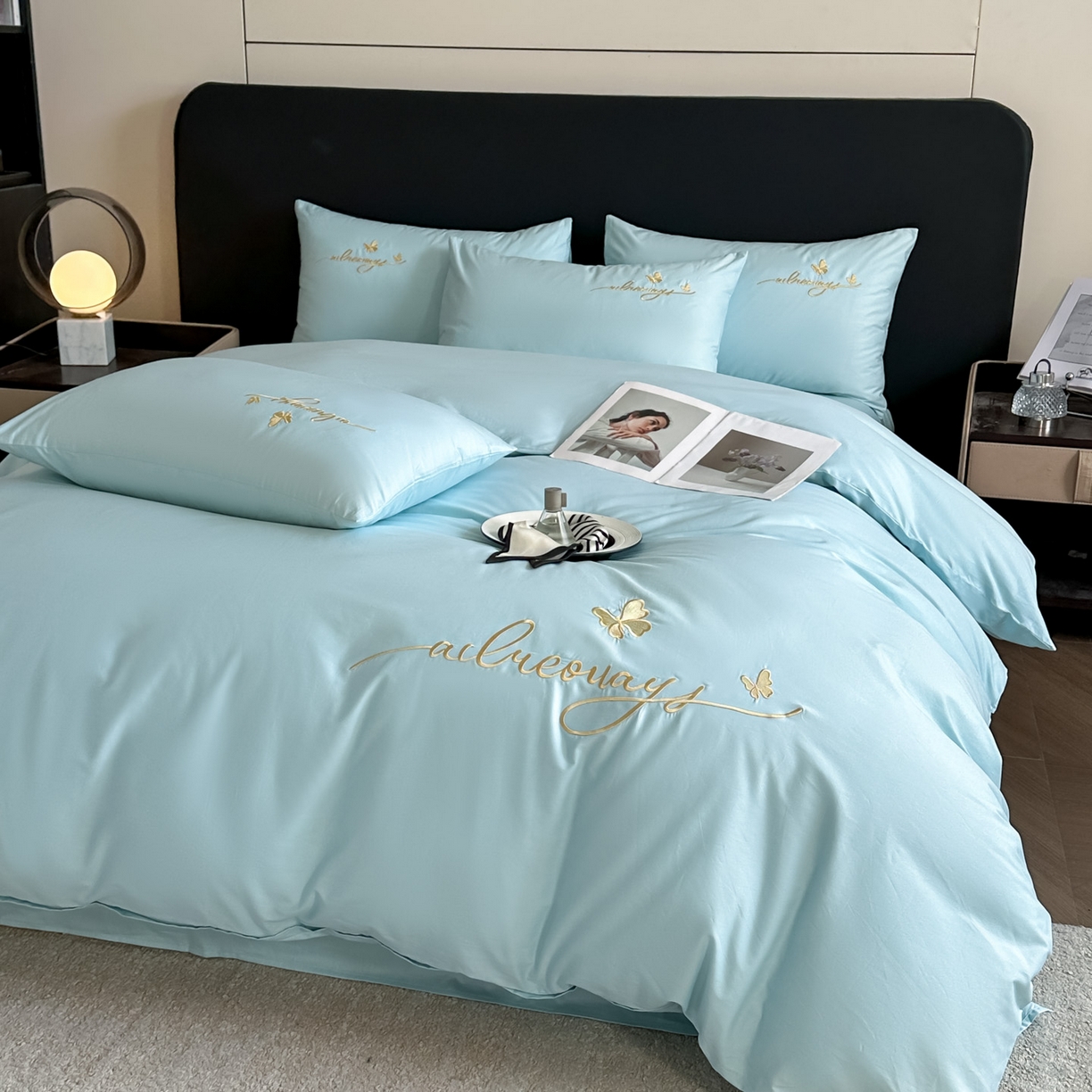 91家纺网 家纺一手货源 找家纺 （总）湘雪家居 2026新款纯棉全棉长绒棉刺绣绣花高端礼盒四件套-蝶恋系列