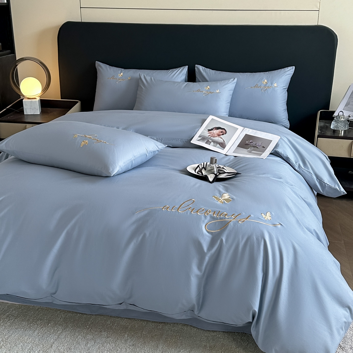 91家纺网 家纺一手货源 找家纺 （总）湘雪家居 2026新款纯棉全棉长绒棉刺绣绣花高端礼盒四件套-蝶恋系列