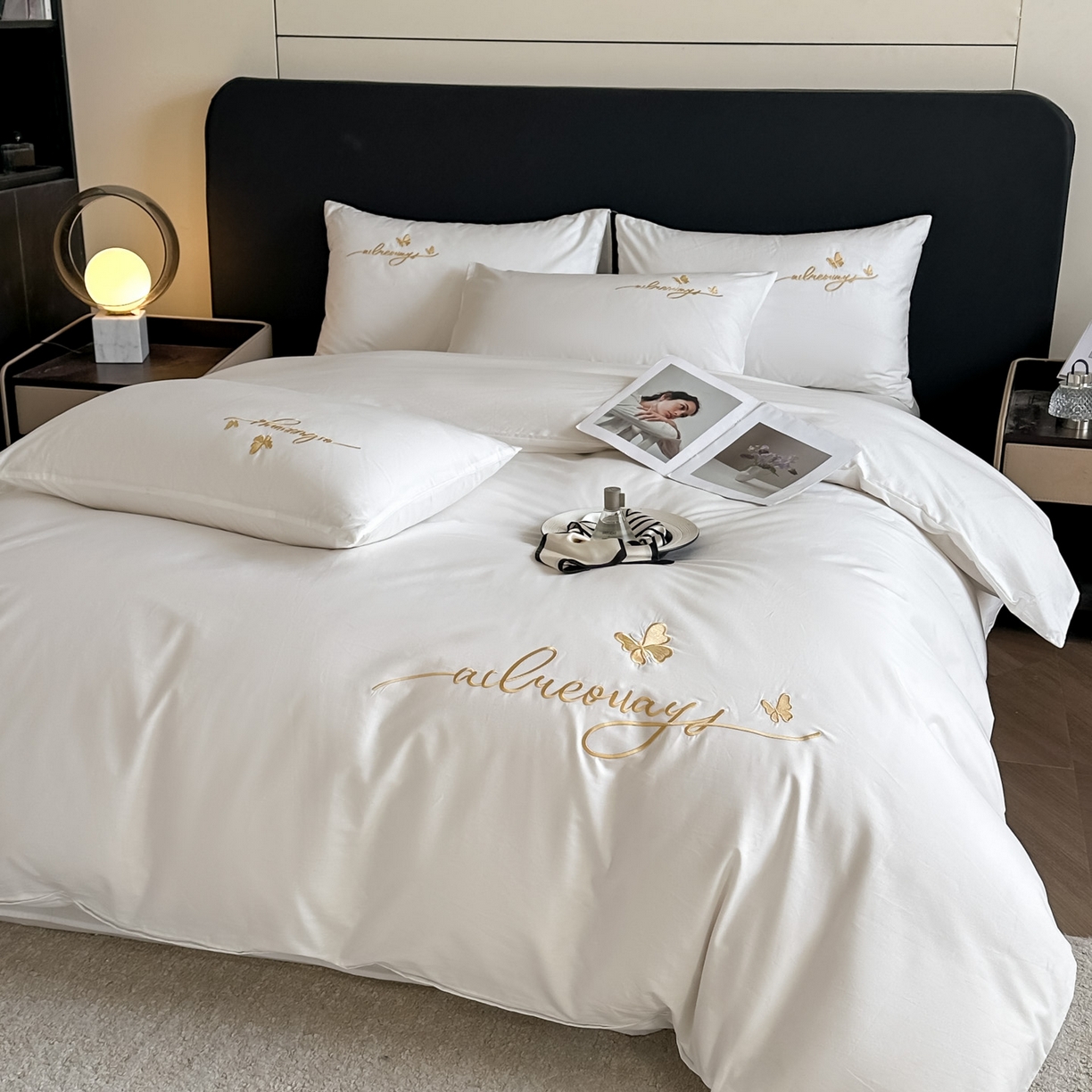 91家纺网 家纺一手货源 找家纺 （总）湘雪家居 2026新款纯棉全棉长绒棉刺绣绣花高端礼盒四件套-蝶恋系列