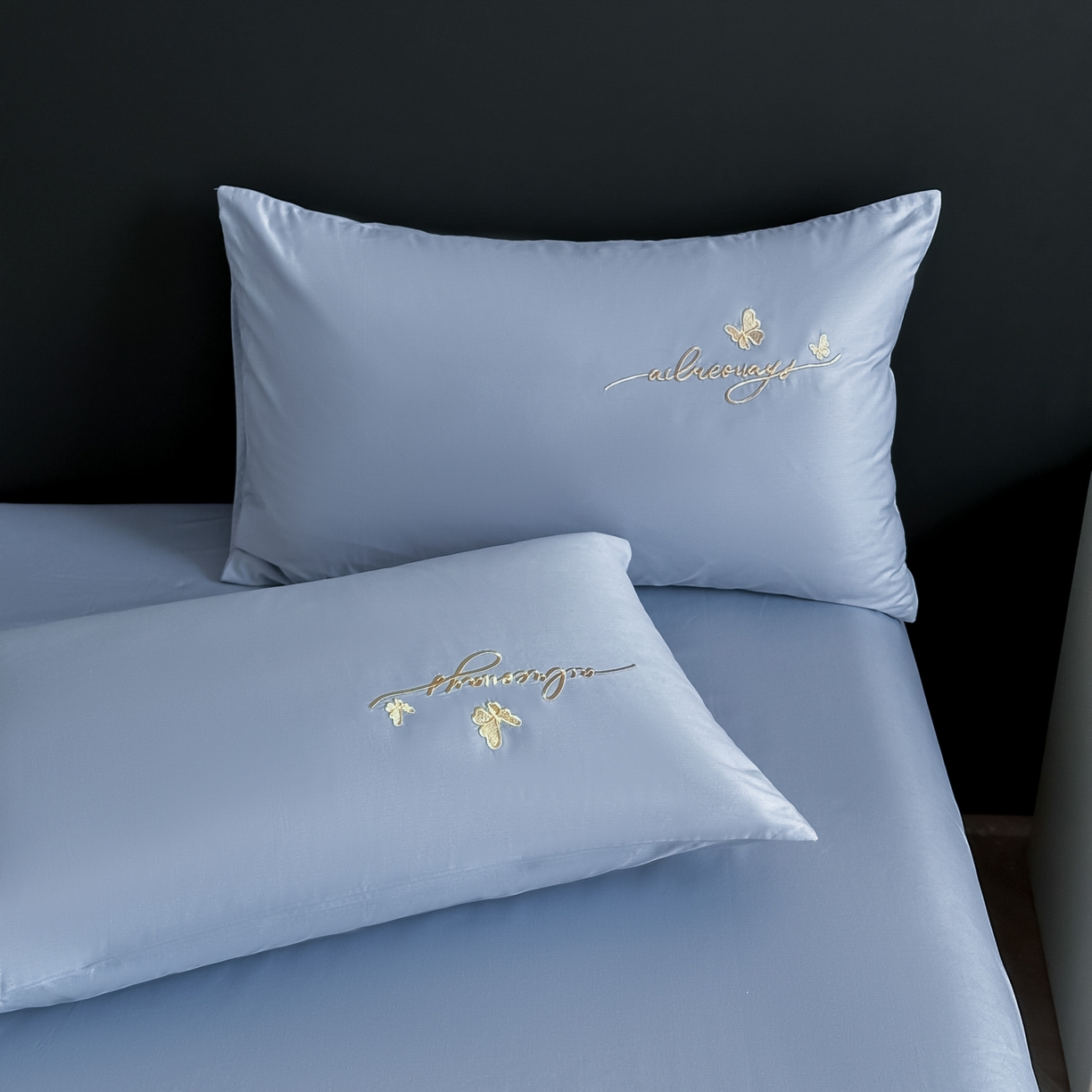 91家纺网 家纺一手货源 找家纺 湘雪家居 2026新款纯棉全棉长绒棉刺绣绣花高端礼盒四件套-蝶恋系列 舞蝶-海蓝