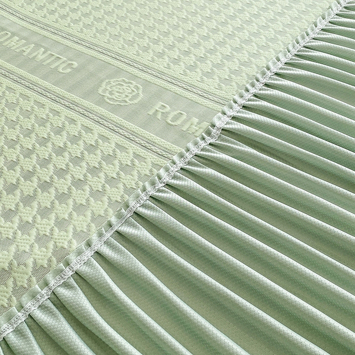 91家纺网 家纺一手货源 找家纺 悦织湾家纺 2026新款床裙款3D华夫格豆豆凉席三件套千鸟阁凉豆豆冰爽夏凉席子三件套 千鸟格-果绿