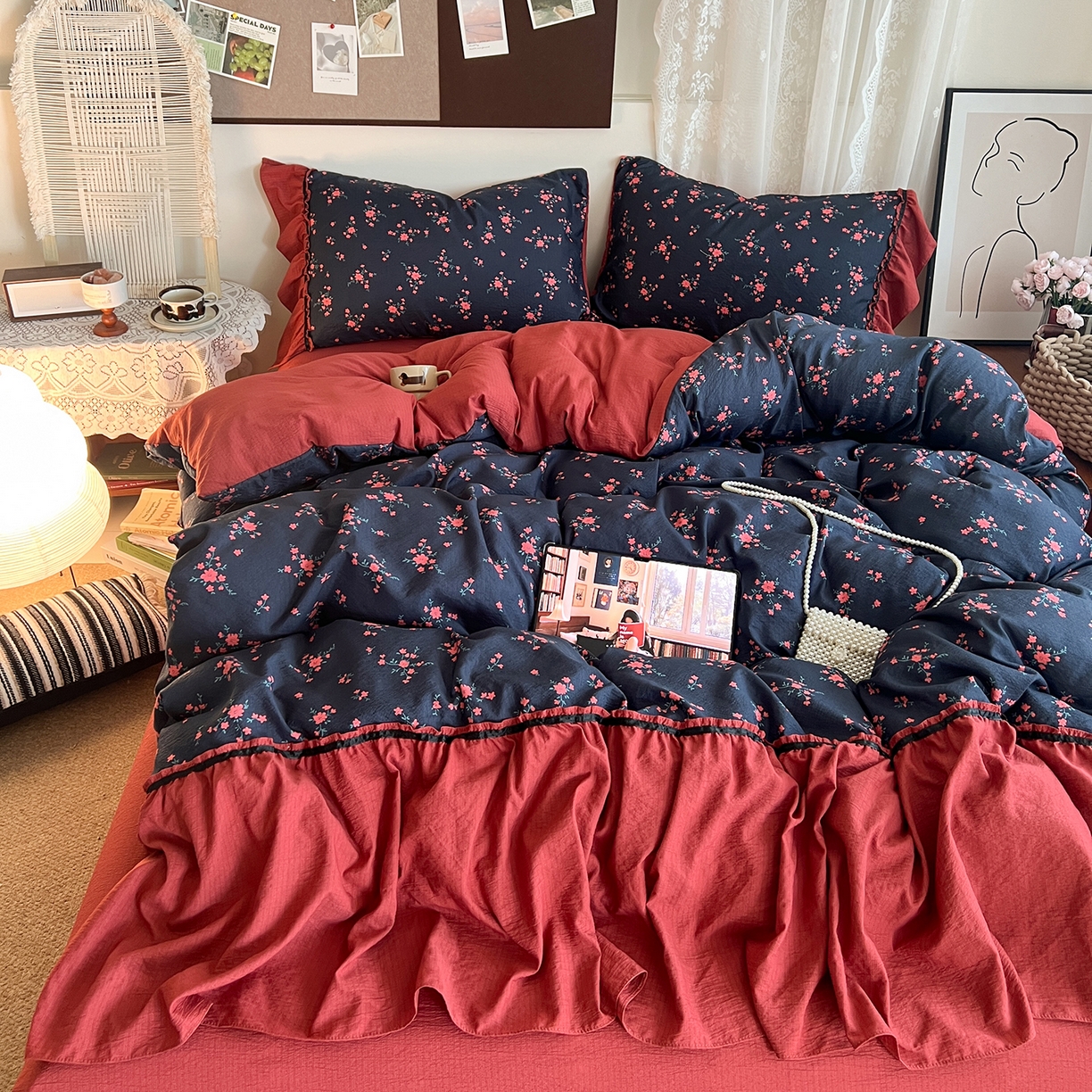 91家纺网 家纺一手货源 找家纺 晨曦家纺 2025新款高克重兔毛绒浪花四件套牛奶绒四件套兔毛边床品 初恋