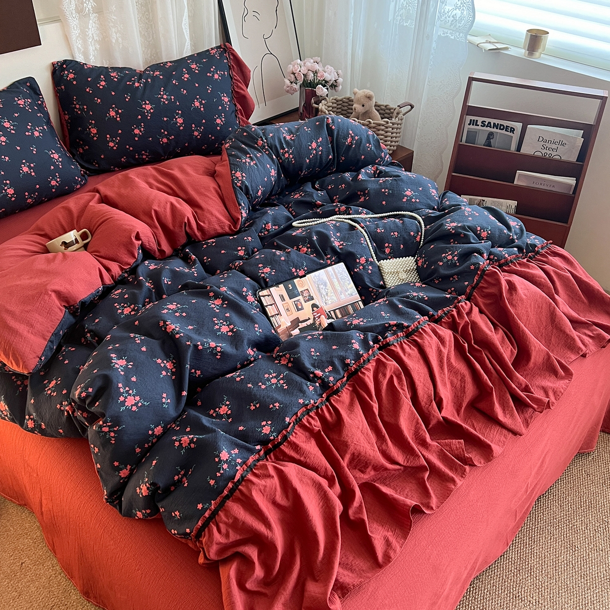 91家纺网 家纺一手货源 找家纺 （总）晨曦家纺 2026新款韩系法式慵懒氛围感印花泡芙花边四件套