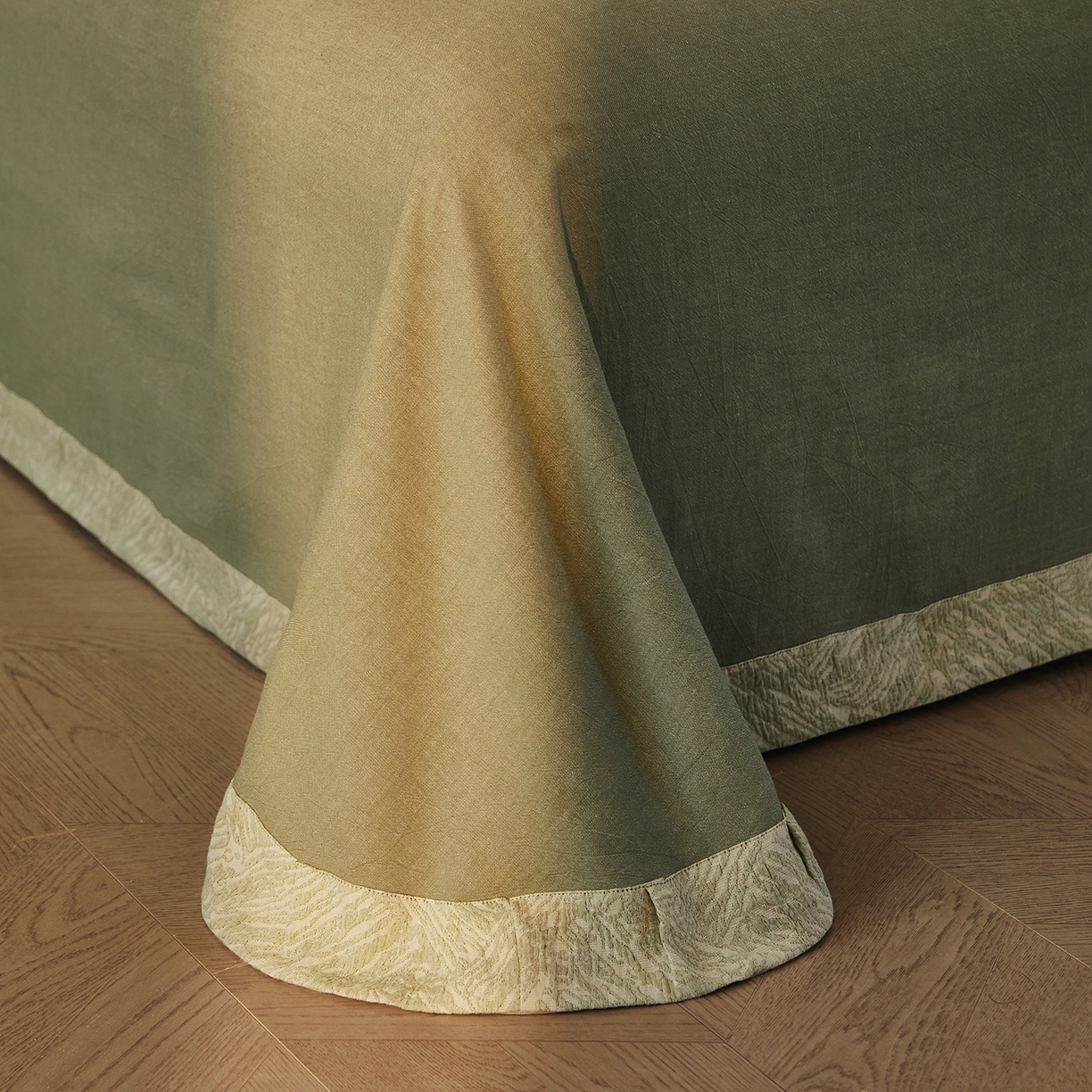 91家纺网 家纺一手货源 找家纺 （总）仰望棉麻双层纱供应链 2026新款迷雾之城一花三色全棉色织提花双层纱纽扣款四件套