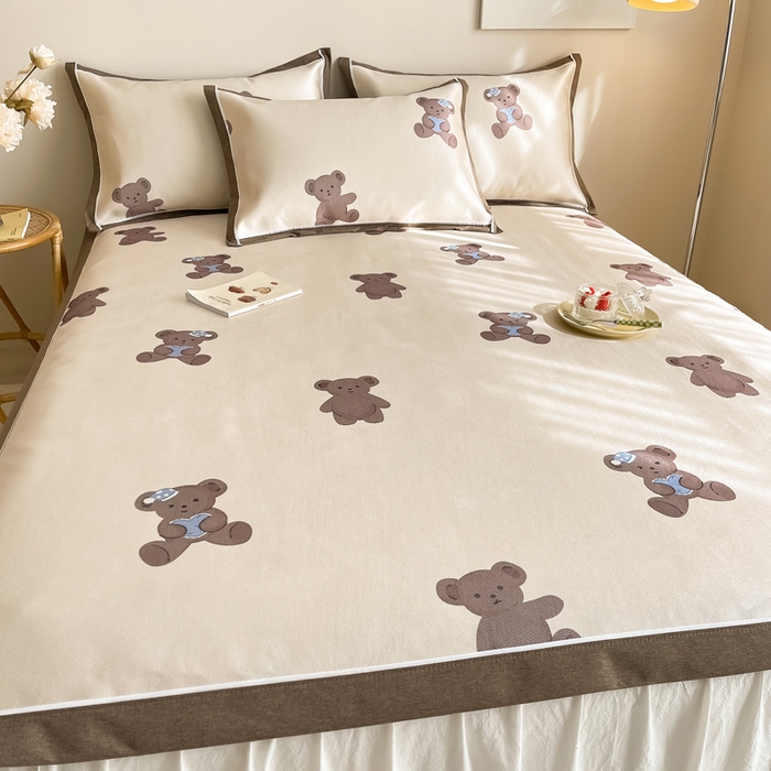 91家纺网 家纺一手货源 找家纺 懒猫家纺 2026新款600D数码印花冰丝凉席系列 可可熊