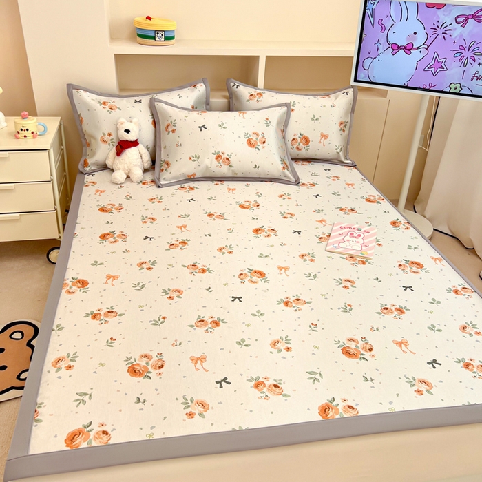 91家纺网 家纺一手货源 找家纺 懒猫家纺 2026新款600D数码印花冰丝凉席系列 蝴蝶结花开