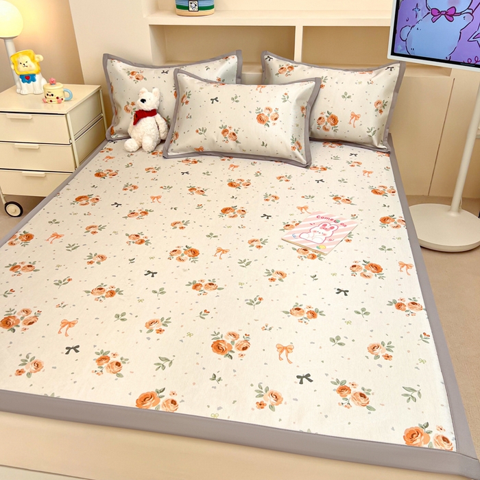 91家纺网 家纺一手货源 找家纺 懒猫家纺 2026新款600D数码印花冰丝凉席系列 蝴蝶结花开