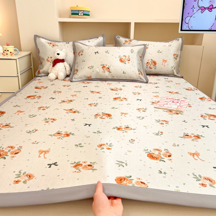 91家纺网 家纺一手货源 找家纺 懒猫家纺 2026新款600D数码印花冰丝凉席系列 蝴蝶结花开