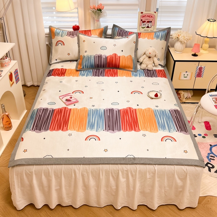 懒猫家纺 2026新款600D数码印花冰丝凉席系列 多彩世界