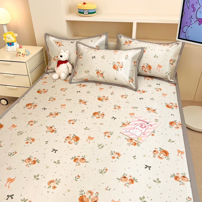 91家纺网 家纺一手货源 找家纺 懒猫家纺 2026新款600D数码印花冰丝凉席系列 蝴蝶结花开