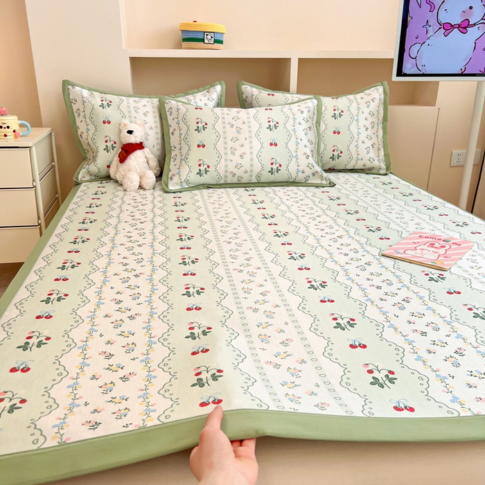 91家纺网 家纺一手货源 找家纺 懒猫家纺 2026新款600D数码印花冰丝凉席系列 缤纷田园