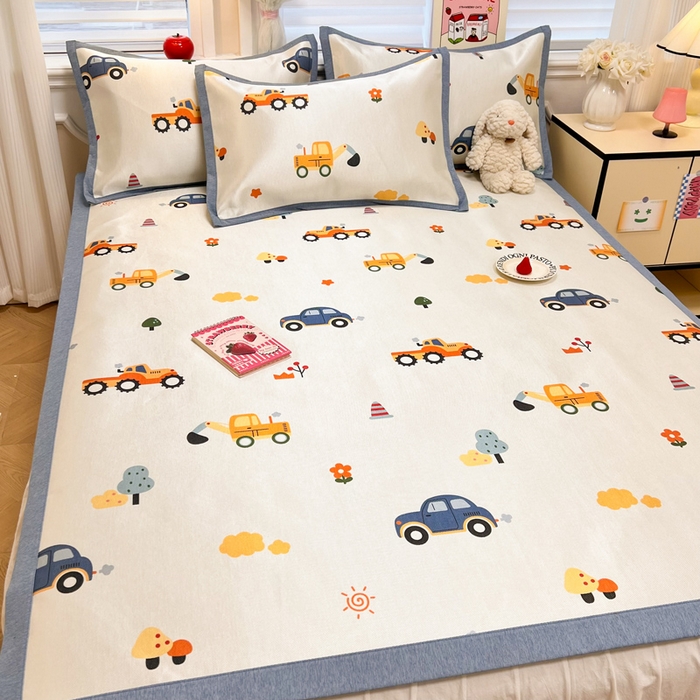 91家纺网 家纺一手货源 找家纺 懒猫家纺 2026新款600D数码印花冰丝凉席系列 汽车小队