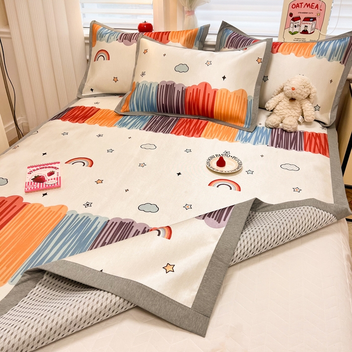 91家纺网 家纺一手货源 找家纺 懒猫家纺 2026新款600D数码印花冰丝凉席系列 多彩世界