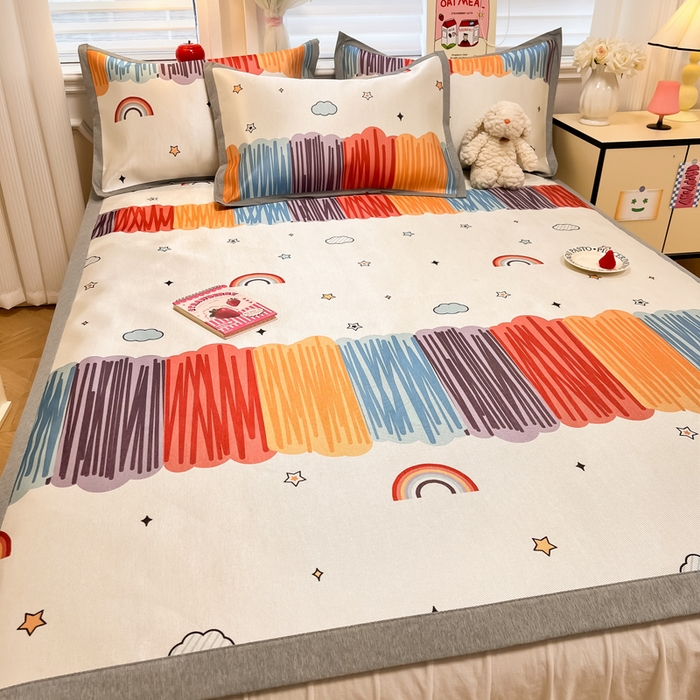 91家纺网 家纺一手货源 找家纺 懒猫家纺 2026新款600D数码印花冰丝凉席系列 多彩世界