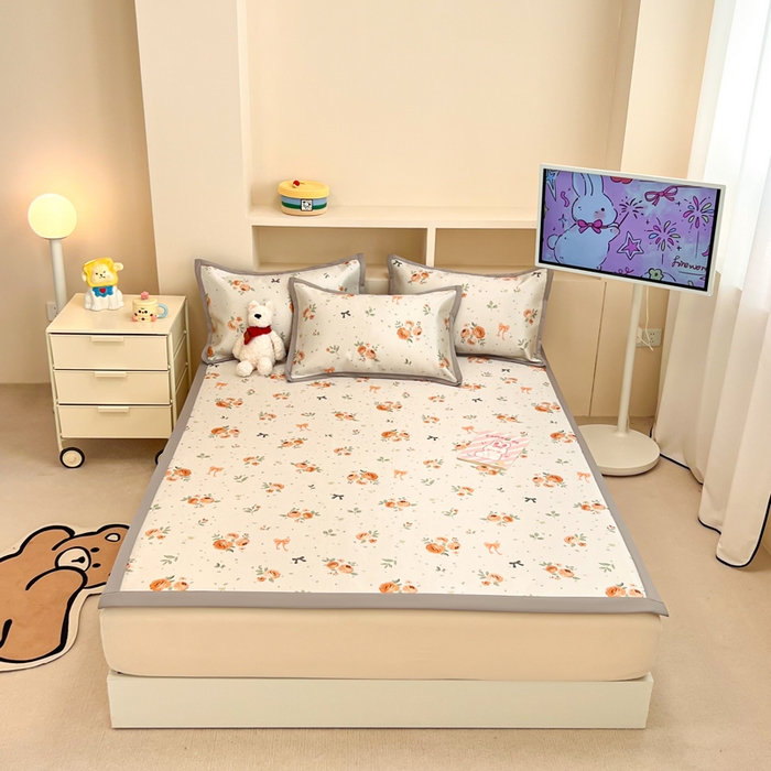 懒猫家纺 2026新款600D数码印花冰丝凉席系列 蝴蝶结花开