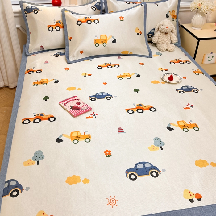 91家纺网 家纺一手货源 找家纺 懒猫家纺 2026新款600D数码印花冰丝凉席系列 汽车小队