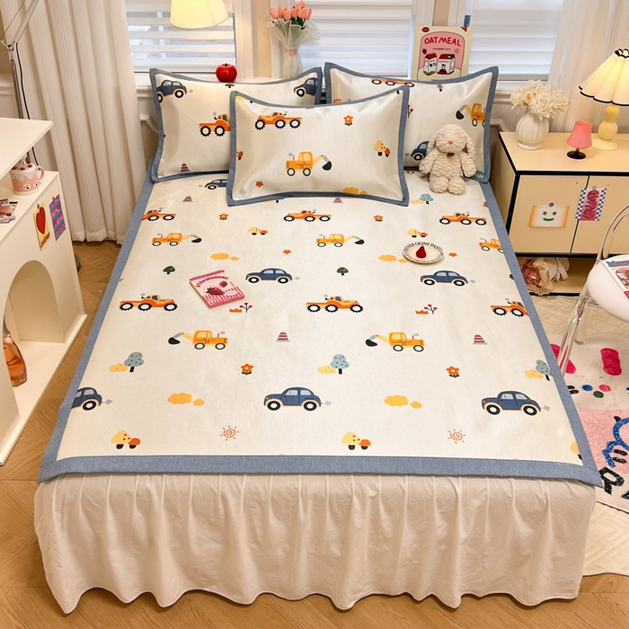 懒猫家纺 2026新款600D数码印花冰丝凉席系列 汽车小队