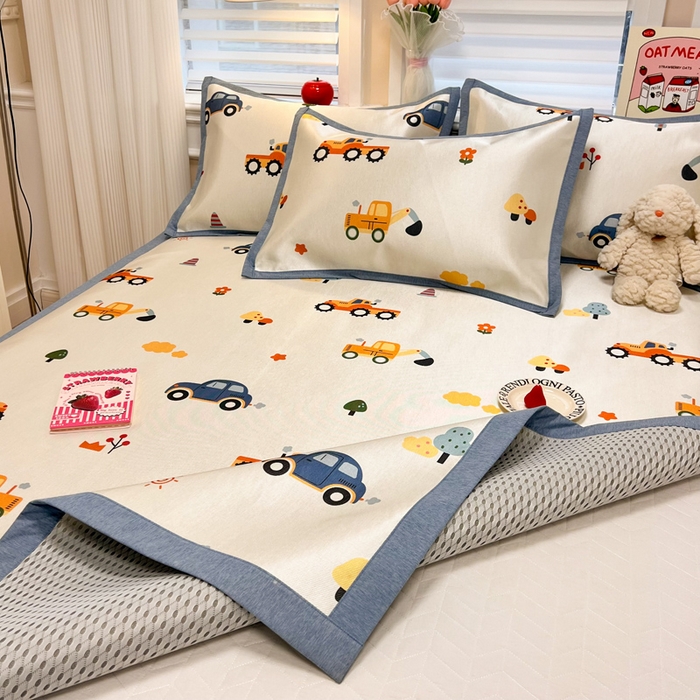 91家纺网 家纺一手货源 找家纺 懒猫家纺 2026新款600D数码印花冰丝凉席系列 汽车小队