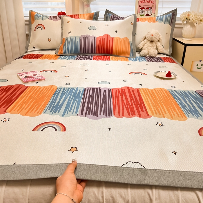 91家纺网 家纺一手货源 找家纺 懒猫家纺 2026新款600D数码印花冰丝凉席系列 多彩世界