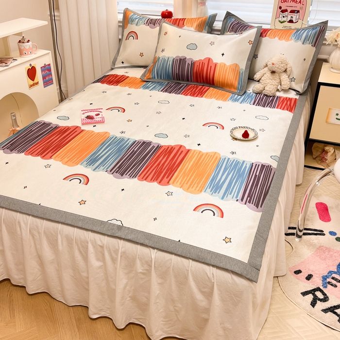 91家纺网 家纺一手货源 找家纺 懒猫家纺 2026新款600D数码印花冰丝凉席系列 多彩世界