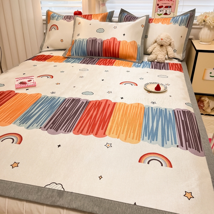 91家纺网 家纺一手货源 找家纺 懒猫家纺 2026新款600D数码印花冰丝凉席系列 多彩世界