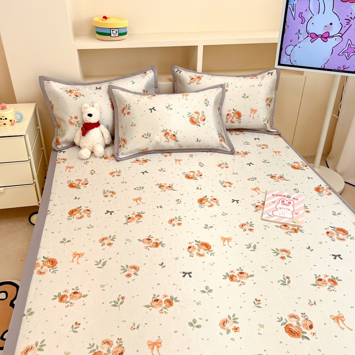 91家纺网 家纺一手货源 找家纺 懒猫家纺 2026新款600D数码印花冰丝凉席系列 蝴蝶结花开