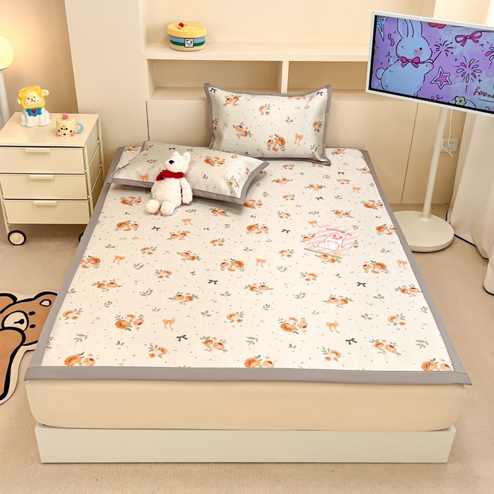 91家纺网 家纺一手货源 找家纺 懒猫家纺 2026新款600D数码印花冰丝凉席系列 蝴蝶结花开