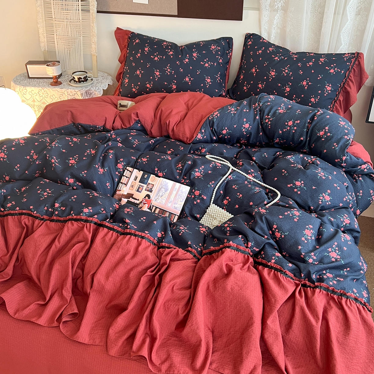 91家纺网 家纺一手货源 找家纺 （总）晨曦家纺 2026新款韩系法式慵懒氛围感印花泡芙花边四件套