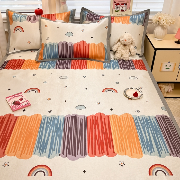 91家纺网 家纺一手货源 找家纺 懒猫家纺 2026新款600D数码印花冰丝凉席系列 多彩世界