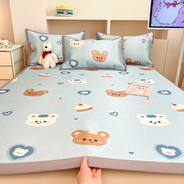 91家纺网 家纺一手货源 找家纺 懒猫家纺 2026新款600D数码印花冰丝凉席系列 熊熊甜品