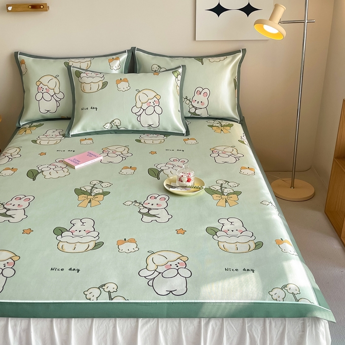 91家纺网 家纺一手货源 找家纺 懒猫家纺 2026新款600D数码印花冰丝凉席系列 铃兰精灵