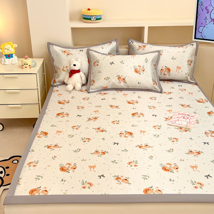 91家纺网 家纺一手货源 找家纺 懒猫家纺 2026新款600D数码印花冰丝凉席系列 蝴蝶结花开