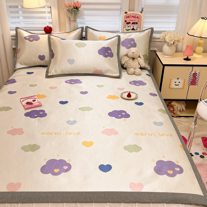 91家纺网 家纺一手货源 找家纺 懒猫家纺 2026新款600D数码印花冰丝凉席系列 小云朵