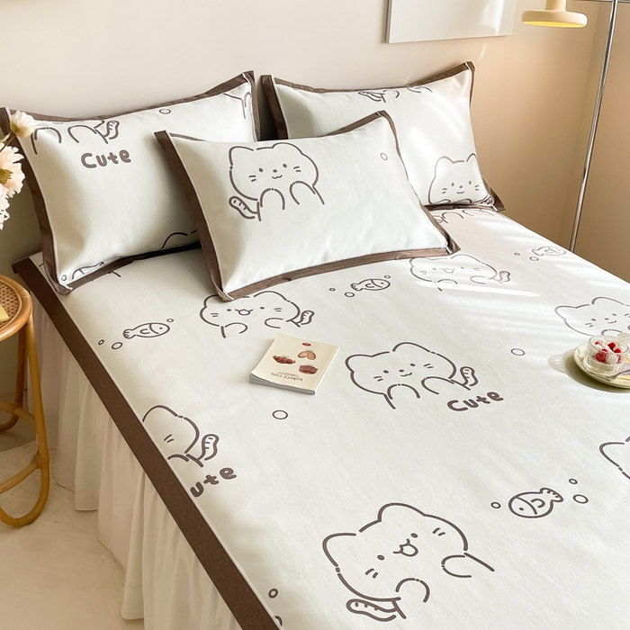 91家纺网 家纺一手货源 找家纺 懒猫家纺 2026新款600D数码印花冰丝凉席系列 小猫爱鱼