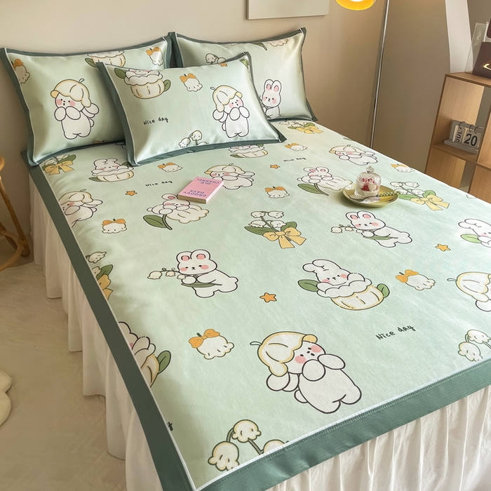 91家纺网 家纺一手货源 找家纺 懒猫家纺 2026新款600D数码印花冰丝凉席系列 铃兰精灵