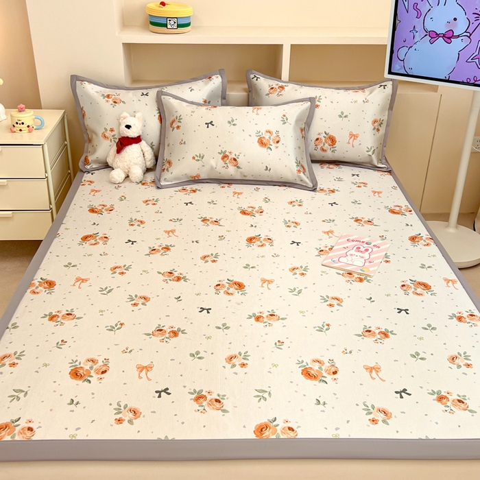 91家纺网 家纺一手货源 找家纺 懒猫家纺 2026新款600D数码印花冰丝凉席系列 蝴蝶结花开