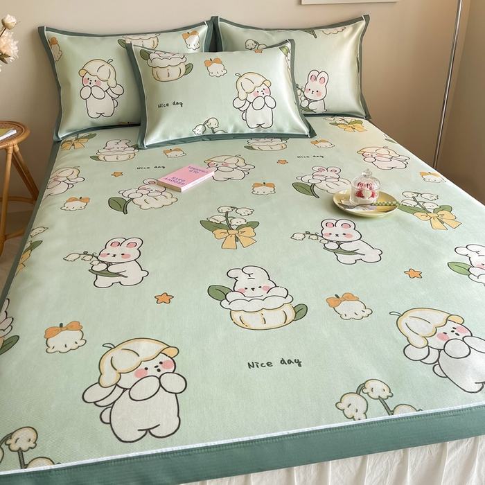 91家纺网 家纺一手货源 找家纺 懒猫家纺 2026新款600D数码印花冰丝凉席系列 铃兰精灵