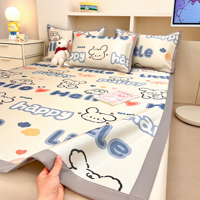 91家纺网 家纺一手货源 找家纺 懒猫家纺 2026新款600D数码印花冰丝凉席系列 舞动小狗