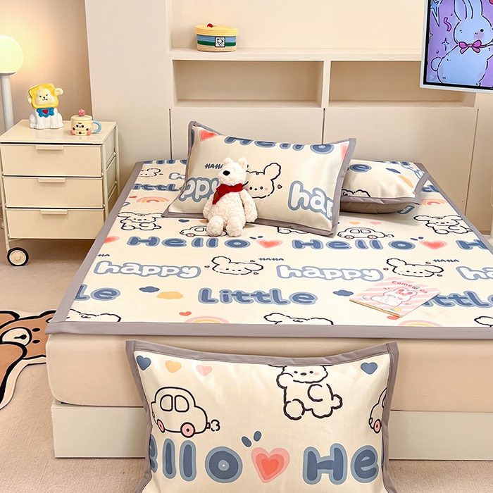 91家纺网 家纺一手货源 找家纺 懒猫家纺 2026新款600D数码印花冰丝凉席系列 舞动小狗