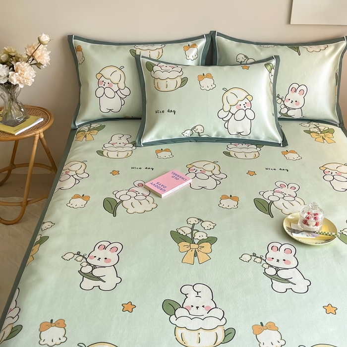 91家纺网 家纺一手货源 找家纺 懒猫家纺 2026新款600D数码印花冰丝凉席系列 铃兰精灵