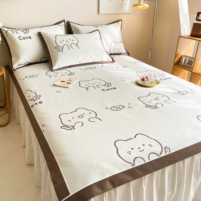 91家纺网 家纺一手货源 找家纺 懒猫家纺 2026新款600D数码印花冰丝凉席系列 小猫爱鱼