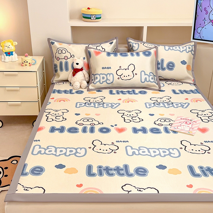 91家纺网 家纺一手货源 找家纺 懒猫家纺 2026新款600D数码印花冰丝凉席系列 舞动小狗