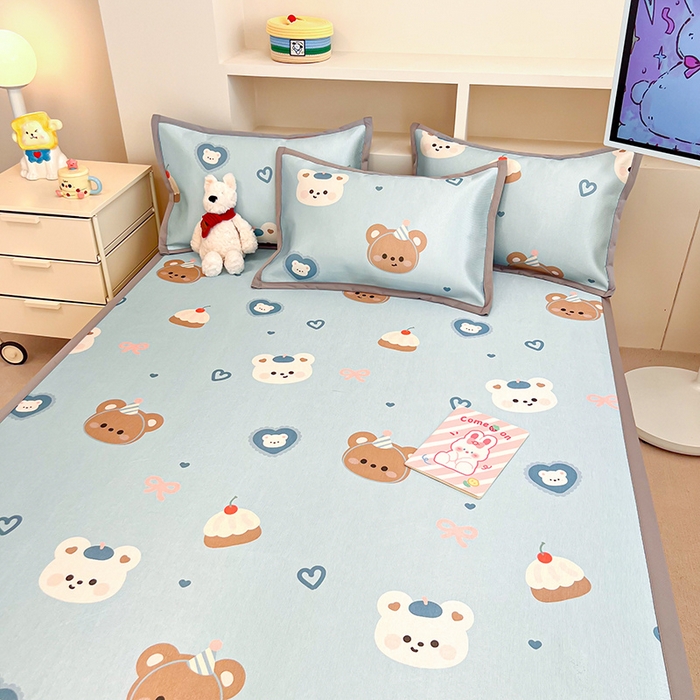 91家纺网 家纺一手货源 找家纺 懒猫家纺 2026新款600D数码印花冰丝凉席系列 熊熊甜品