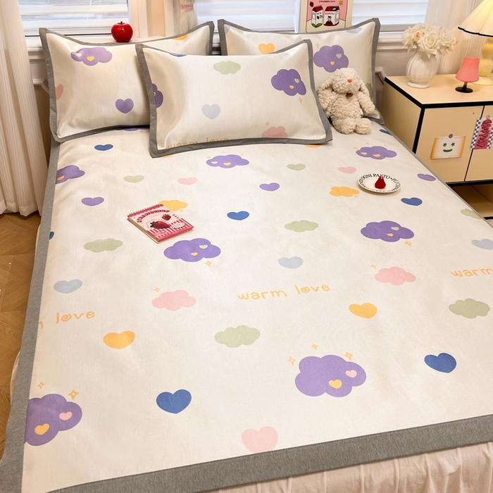 91家纺网 家纺一手货源 找家纺 懒猫家纺 2026新款600D数码印花冰丝凉席系列 小云朵